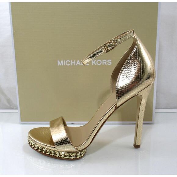 Michael Kors Jordyn Chain Platform High Heels sandals Pale Gold Size 8.5 - Picture 1 of 7